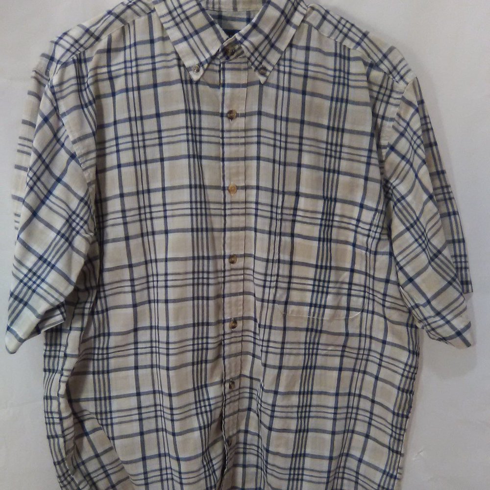 Wentworth Men's Button down Short Sleeve Shirt Color Tan/Blue Size Large